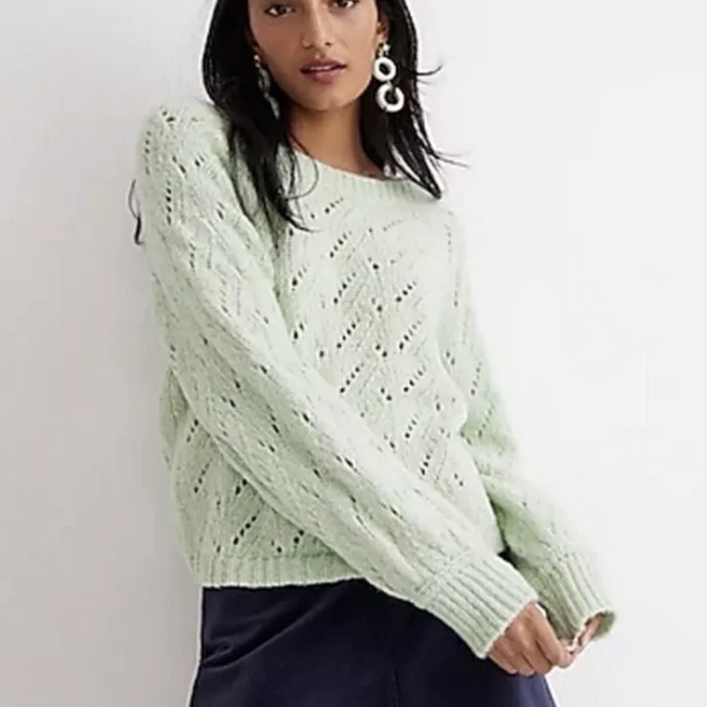 J. Crew Mint Green Pointelle Sweater